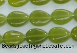 CKA113 15.5 inches 12*16mm flat teardrop Korean jade gemstone beads