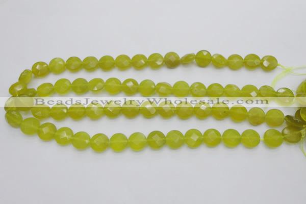 CKA266 15.5 inches 12mm faceted coin Korean jade gemstone beads