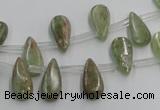 CKC96 Top drilled 6*12mm flat teardrop natural green kyanite beads