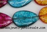 CKQ126 15.5 inches 20*30mm flat teardrop dyed crackle quartz beads