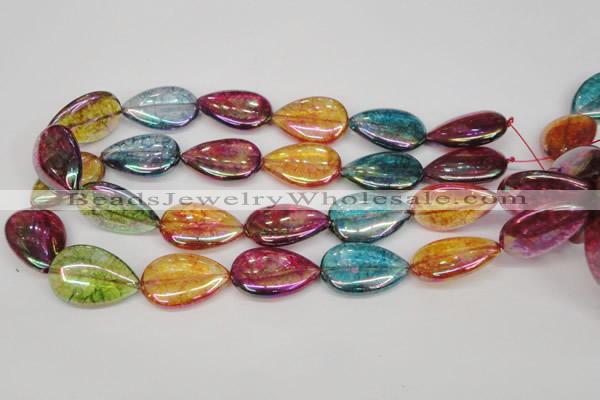 CKQ158 15.5 inches 18*25mm flat teardrop AB-color crackle quartz beads