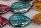 CKQ159 15.5 inches 20*30mm flat teardrop AB-color crackle quartz beads