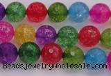 CKQ351 15.5 inches 8mm faceted round dyed crackle quartz beads