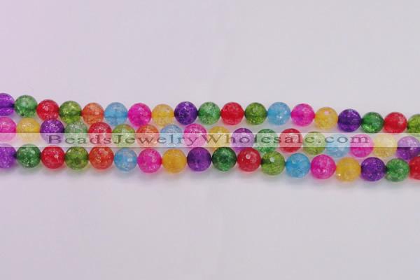 CKQ352 15.5 inches 10mm faceted round dyed crackle quartz beads