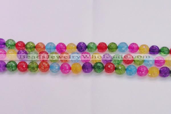 CKQ353 15.5 inches 12mm faceted round dyed crackle quartz beads