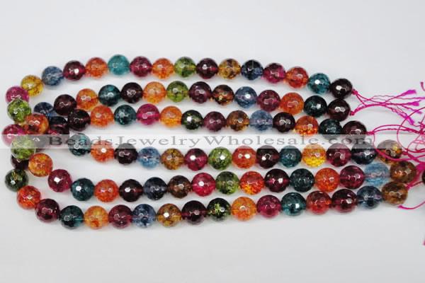 CKQ44 15.5 inches 12mm faceted round dyed crackle quartz beads