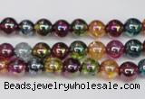 CKQ81 15.5 inches 6mm round AB-color dyed crackle quartz beads