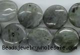 CLB107 15.5 inches 18mm flat round labradorite gemstone beads wholesale