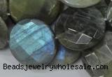 CLB39 15.5 inches 25mm faceted flat round labradorite gemstone beads