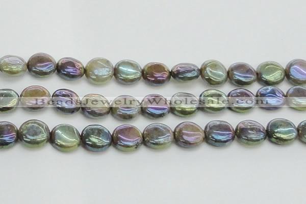 CLB637 15.5 inches 14mm flat round AB-color labradorite beads