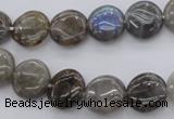 CLB72 15.5 inches 12mm flat round labradorite beads wholesale