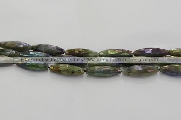 CLB789 15.5 inches 10*30mm faceted rice AB-color labradorite beads