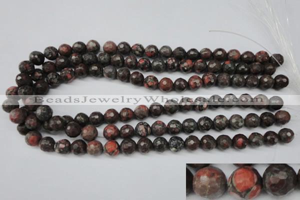 CLD103 15.5 inches 10mm faceted round leopard skin jasper beads