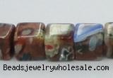 CLG549 16 inches 8*8mm cube goldstone & lampwork glass beads