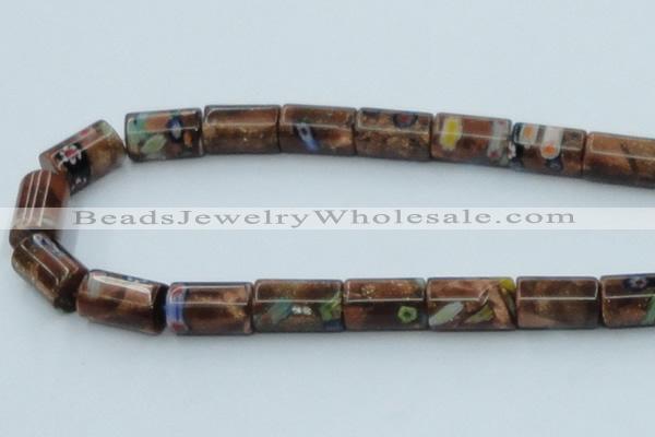 CLG552 16 inches 10*15mm faceted cylinder goldstone & lampwork beads