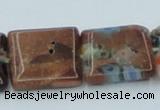 CLG556 16 inches 14*14mm square goldstone & lampwork glass beads