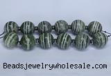 CLS254 7.5 inches 30mm round large green silver line jasper beads