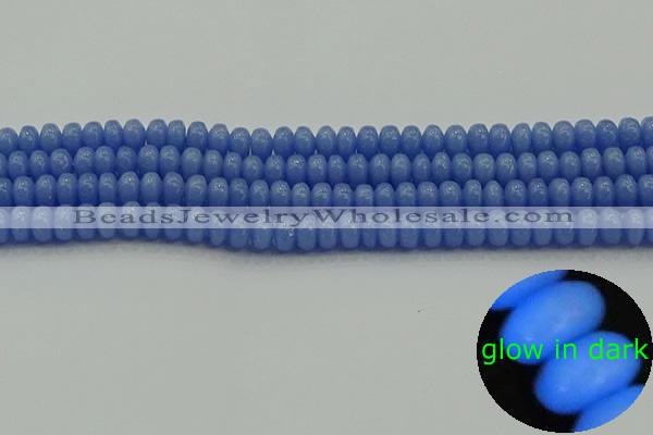 CLU125 15.5 inches 4*6mm rondelle blue luminous stone beads