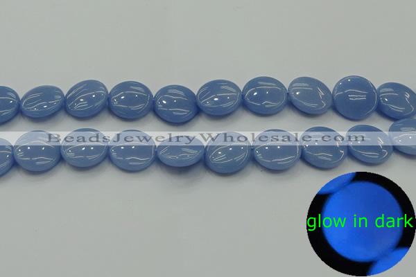 CLU134 15.5 inches 16mm flat round blue luminous stone beads