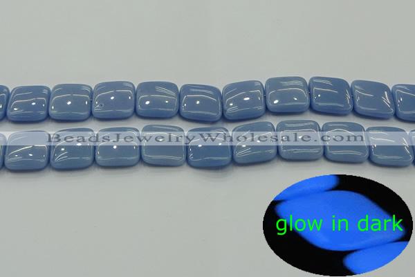 CLU154 15.5 inches 16*16mm square blue luminous stone beads