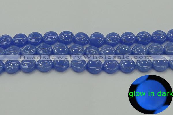 CLU172 15.5 inches 12mm flat round blue luminous stone beads