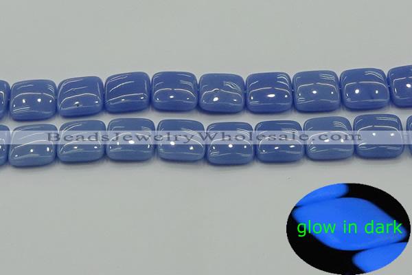 CLU195 15.5 inches 18*18mm square blue luminous stone beads