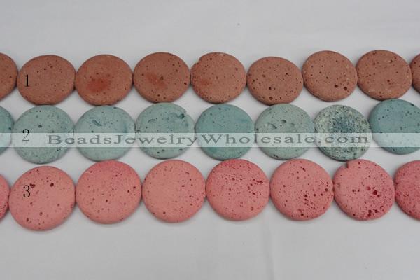 CLV308 15.5 inches 30mm flat round lava beads wholesale