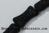 CLV45 15.5 inches 12*20mm pillow-shaped black natural lava beads