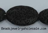 CLV49 15 inches 20*28mm oval black natural lava beads wholesale