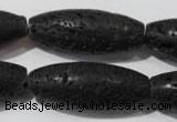 CLV492 15.5 inches 16*40mm rice black lava beads wholesale