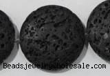 CLV502 15.5 inches 30mm flat round black lava beads wholesale