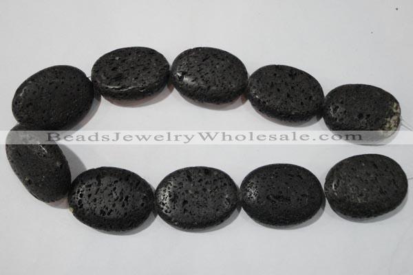 CLV509 15.5 inches 30*40mm oval black lava beads wholesale