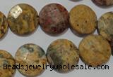 CME54 15.5 inches 15mm faceted coin leopard jasper gemstone beads