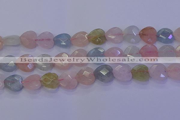 CMG285 15.5 inches 14*14mm faceted heart morganite beads