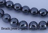 CMH06 16 inches 12mm faceted round magnetic hematite beads