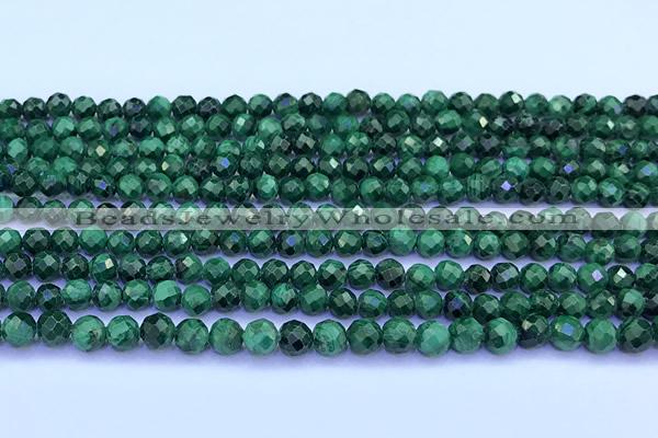 CMN452 15 inches 4mm faceted round malachite beads