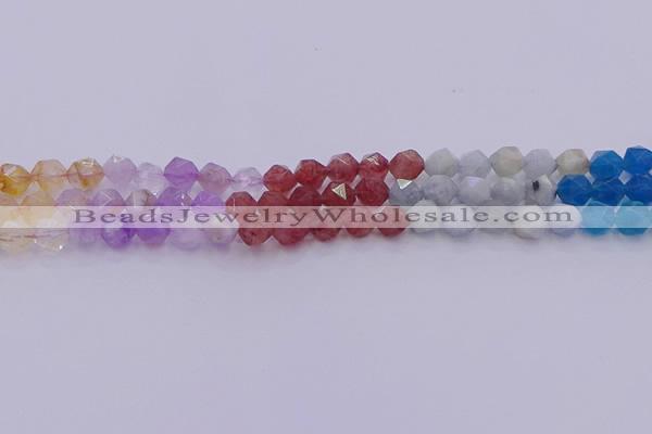 CMQ377 15.5 inches 8mm faceted nuggets mixed quartz beads wholesale