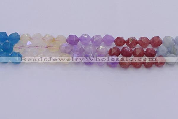 CMQ379 15.5 inches 12mm faceted nuggets mixed quartz beads wholesale