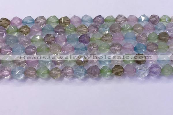 CMQ576 15.5 inches 8mm faceted round mixed quartz beads