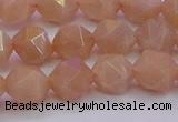 CMS1133 15.5 inches 10mm faceted nuggets peach moonstone beads