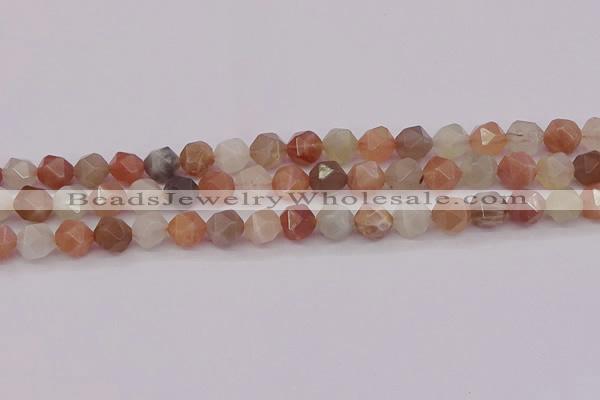 CMS1138 15.5 inches 10mm faceted nuggets rainbow moonstone beads