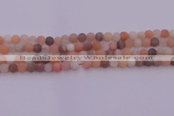 CMS1160 15.5 inches 6mm round matte rainbow moonstone beads