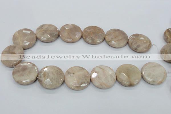 CMS117 15.5 inches 30mm faceted coin moonstone gemstone beads