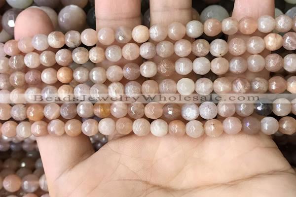 CMS1677 15.5 inches 4mm faceted round moonstone beads wholesale