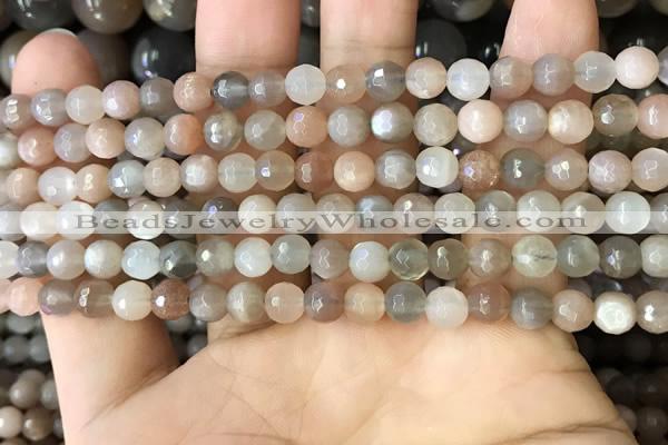 CMS1691 15.5 inches 4mm faceted round rainbow moonstone beads