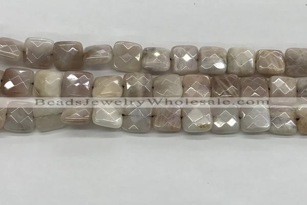 CMS1828 15.5 inches 12*12mm faceted square AB-color moonstone beads