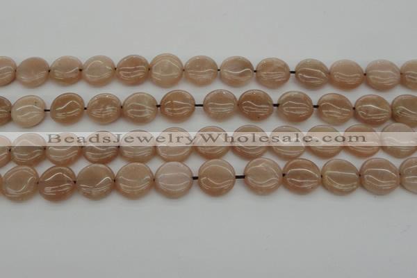 CMS958 15.5 inches 12mm flat round A grade moonstone beads