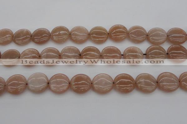 CMS959 15.5 inches 14mm flat round A grade moonstone beads