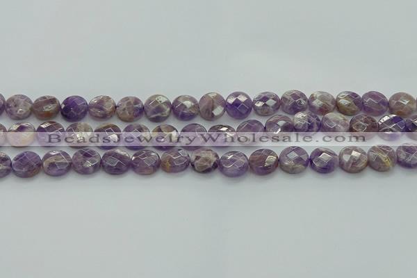 CNA1045 15.5 inches 12mm faceted coin dogtooth amethyst beads