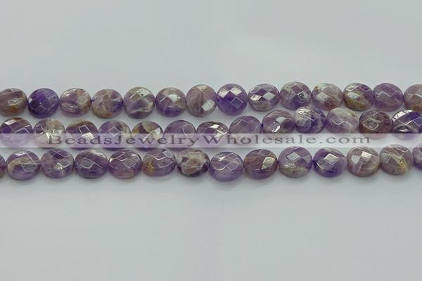 CNA1046 15.5 inches 14mm faceted coin dogtooth amethyst beads